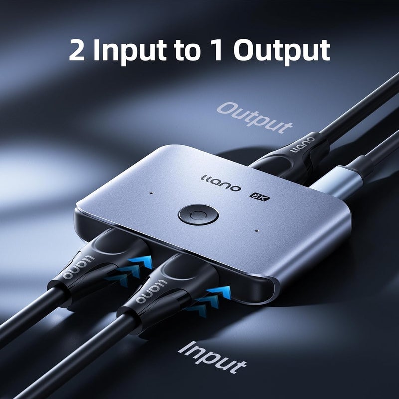 llano HDMI 2.1 Switch 2 in 1 Out 8K@60Hz 4K@120Hz, HDMI Switcher 48Gbps Bidirectional, Supports VRR HDR10 Dolby Atmos, for PS5 Xbox Apple TV Roku Switch 2, Aluminum Alloy Case - Image 2